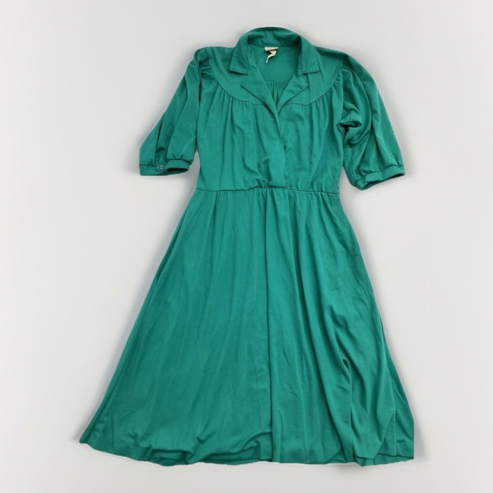 VTG Miss Oops Midi Green Cottagecore Puff Sleeve Boho Fit Flare Retro Timeless